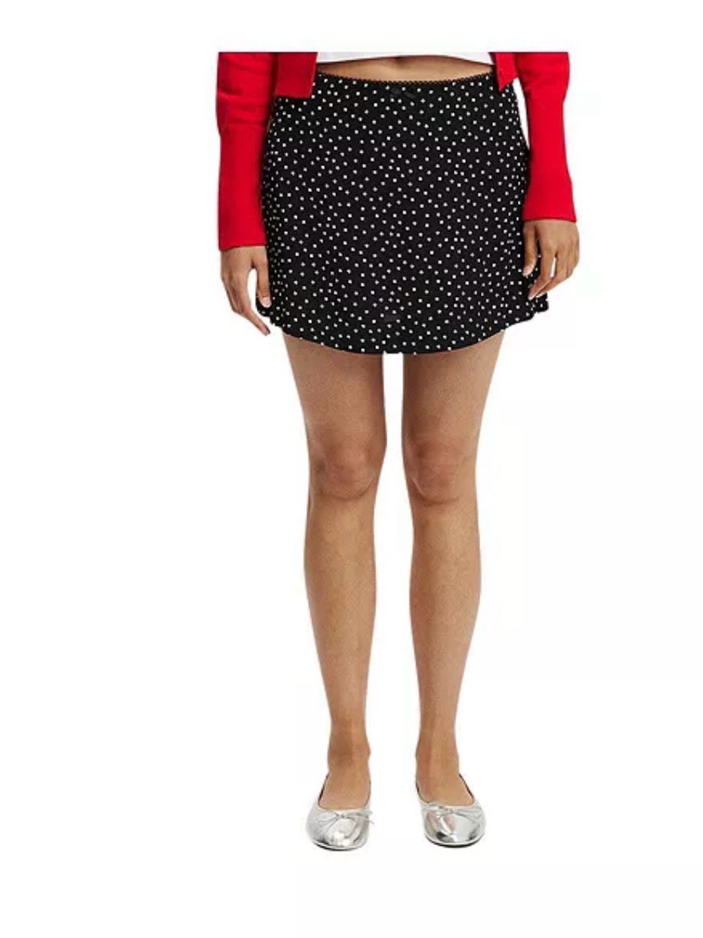 Cotton On Black Mini Skirt with White Polka Dots